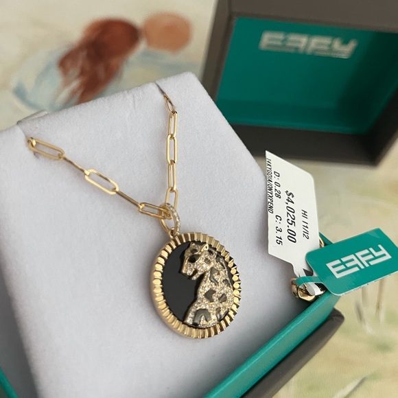 $4080 EFFY Panther Onyx Diamond Necklace Leopard - Picture 5 of 11